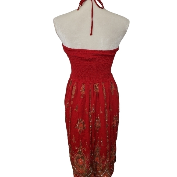 Cassee's Rayon Tube Halter Dress Sequins Red Orange Green M EUC - Picture 2 of 16
